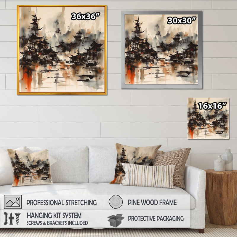 Ryansh, village japonais flou sur toile, H 16 po x l 16 po x P 1 po, Toile tendue