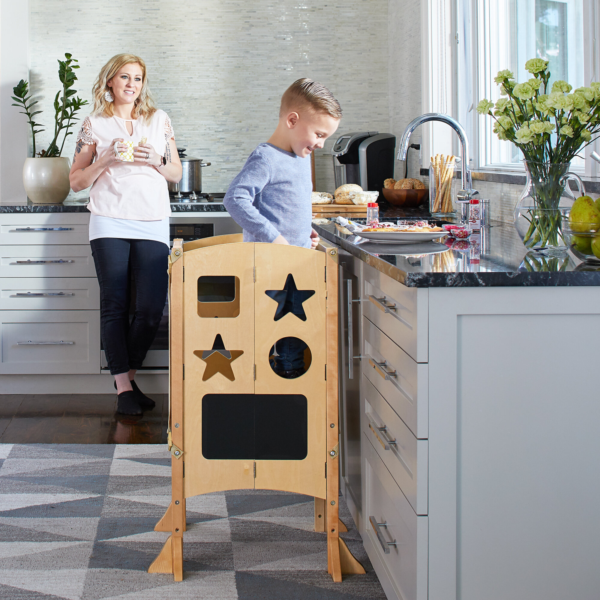 Deluxe Montessori Inspired Wooden Toy Kitchen | Large Blackboard