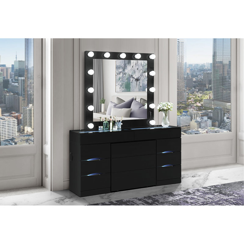Black Vanity Set With Stool, Black