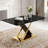 7-Piece Modern Rectangular Faux Marble Tempered Glass Dining Set with Faux Leather C-Shaped Chairs-310205121-310205125