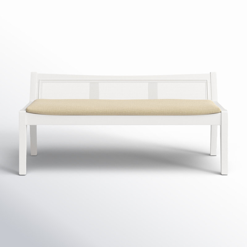 Donner Cane Back Cushioned Bench, White/Beige