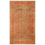 Lovely Red Rust Color and Rosette Desing Antique Turkish Oushak Rug