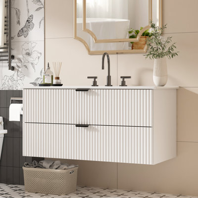 36'' Single Bathroom Vanity With Ceramic Top Wall-Mounted