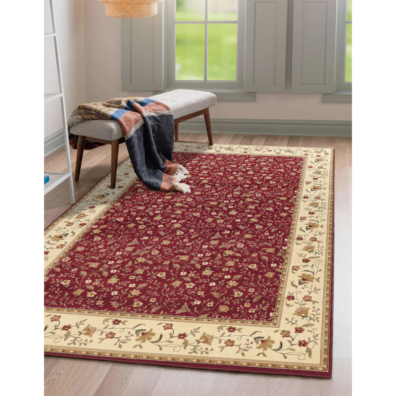 Tapis rouge à motif floral Weisgerber, Rectangle 5 pi 5 po x 7 pi 7 po