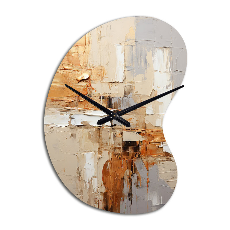 Beige gris géométrique Collage II - horloge murale en métal, Grand