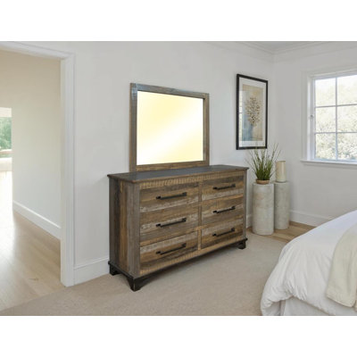Commode Loft marron à 6 tiroirs avec miroir