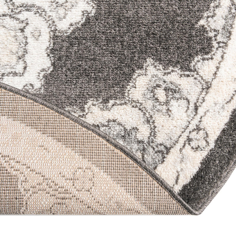 Tapis oriental gris en polypropylène de 5 pi x 5 pi Octagon, Ovale 7 pi 10 po x 10 pi