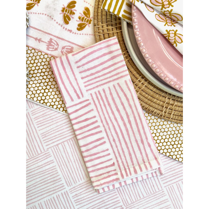 S/4 Organic Napkins - Stripe, Rose