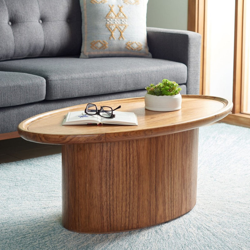 Flyte Natural Wood Oval Coffee Table with Pedestal Base