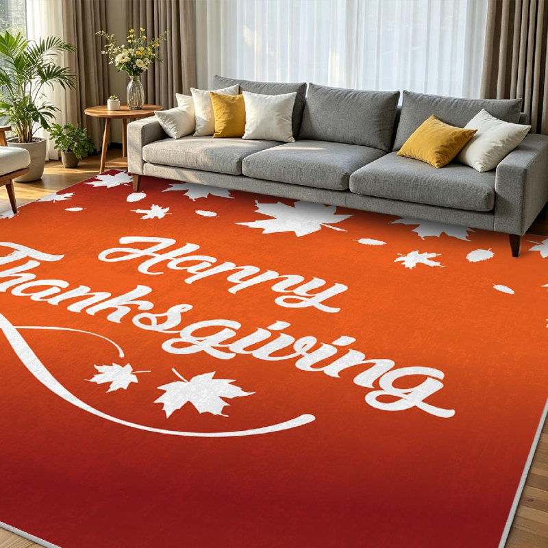 Tapis intérieur orange lavable à la machine, motif « Thanksgiving » et joyeux, idéal pour la fête des Mères.