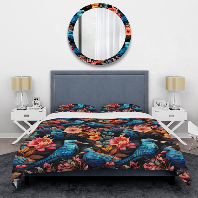 Ensemble de housse de couette à motif floral Tropical Birds Summer Bouquet I