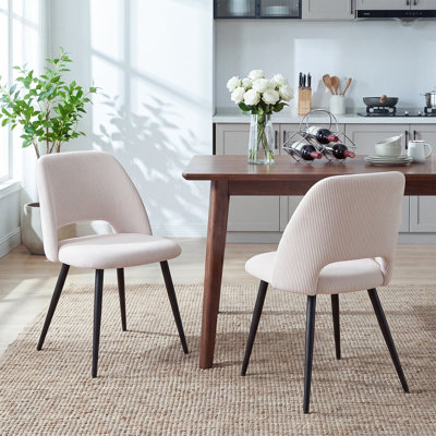 Modern Cutout Back Corduroy Upholstered Dining Chair, Kitchen Dining Accent Chair,Black Metal Legs