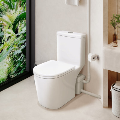 Upflush Macerating Toilet System, 600W Dual Flush, Elongated Comfort Height With Soft-Close Seat