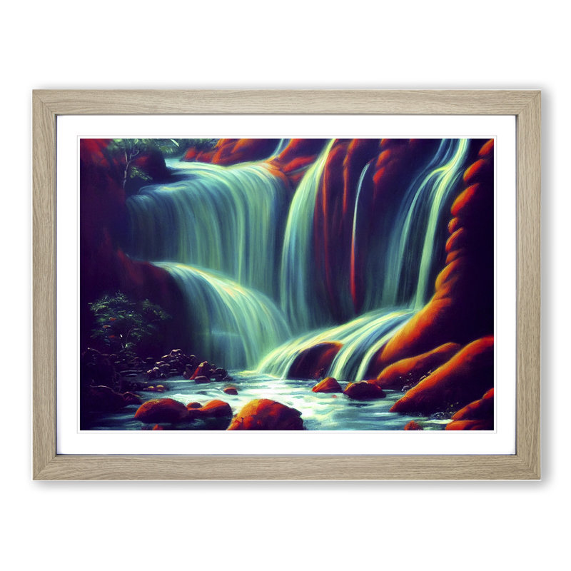 Desirable Waterfall - Single Picture Frame Print, 46cm H x 64cm W x 2cm D, Oak