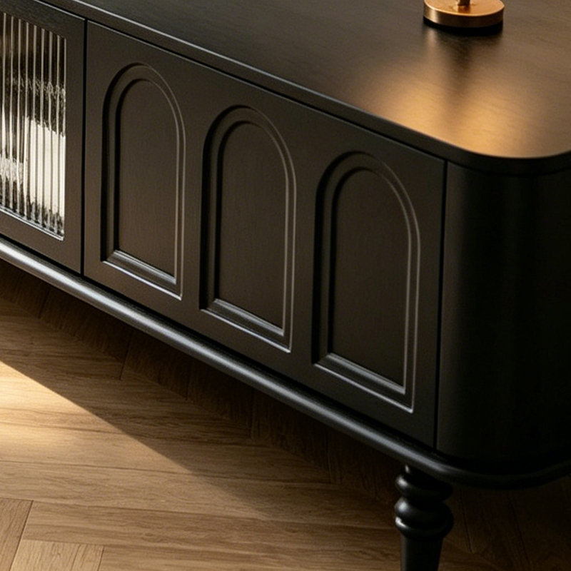 Console télé de style rétro avec rangement, H 18,11 po x L 78,74 po x l 15,74 po, Noir