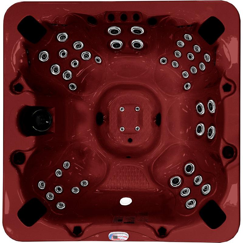 American Spas 7-Person 56-Jet Premium Bench Spa Standard Hot Tub With Sound System And LED Waterfall, Champagne, White