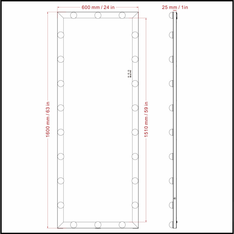 Miroir mural pleine grandeur avec DEL à DEL, commande tactile et 3 lumières de couleur pour la coiffeuse et le meuble-lavabo
