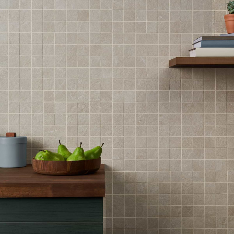 Era 12x12 Matte Textured Limestone Look Porcelain Mosaic Tile, Crema Beige