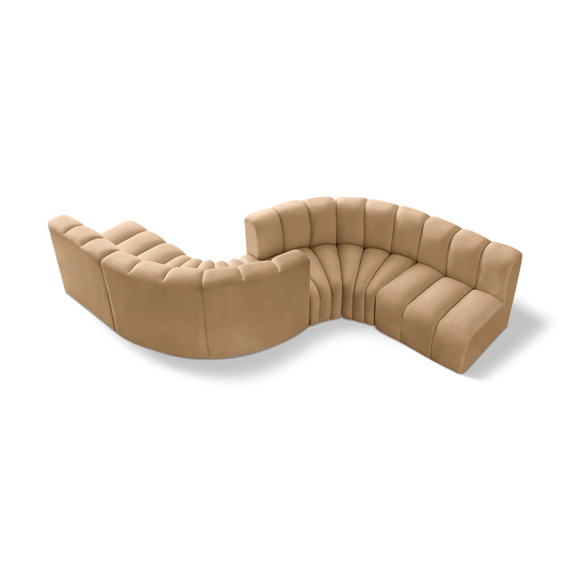 Ivancea Upholstered Curved Sectional Reversible, Camel Velvet