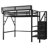 Twin Size Loft Bed With Stairs, Metal Full Loft Bed With Storage Shelves, High Loft Bed With Wardrobe For Kids Teens, Black-91347087-91347072