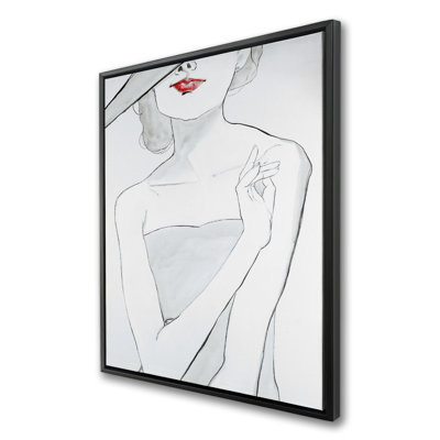 «Woman with Hat - Gray», toile encadrée romantique