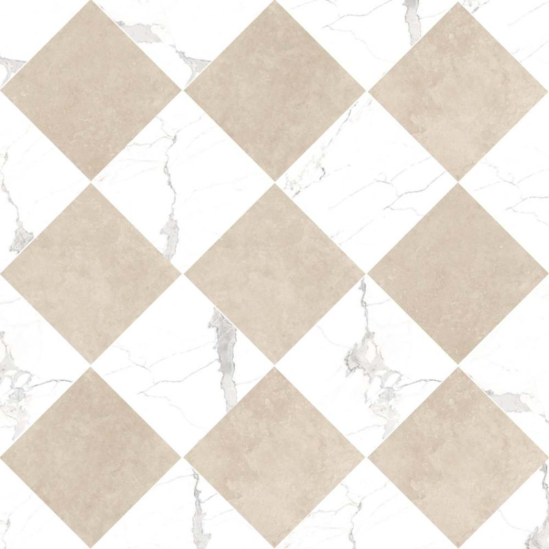 Carreau de porcelaine 12 po x 12 po Windsor, Calacatta et Crema Marfil