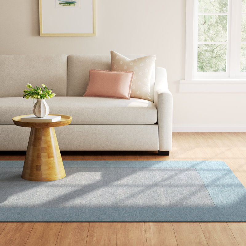 Dolma Handmade Loomed Wool Gray/Aqua Rug, Rectangle 6' x 9'