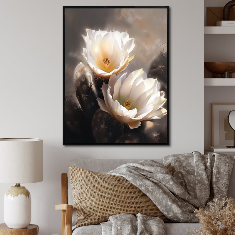 Impression sur toile de cactus crème brun II, H 40 po x l 30 po, Cadre flottant noir