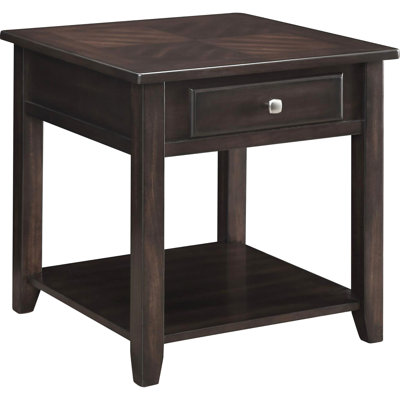 Square Walnut End Table With Soft Close Drawer, 22", Transitional, Poplar Wood, For Living Room Display Storage - Practical And Elegant Choice