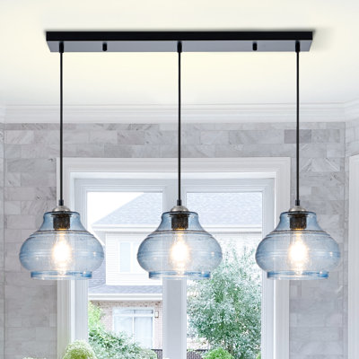 Luminaire suspendu pour îlot de cuisine 3 lumières avec abat-jour en verre graine