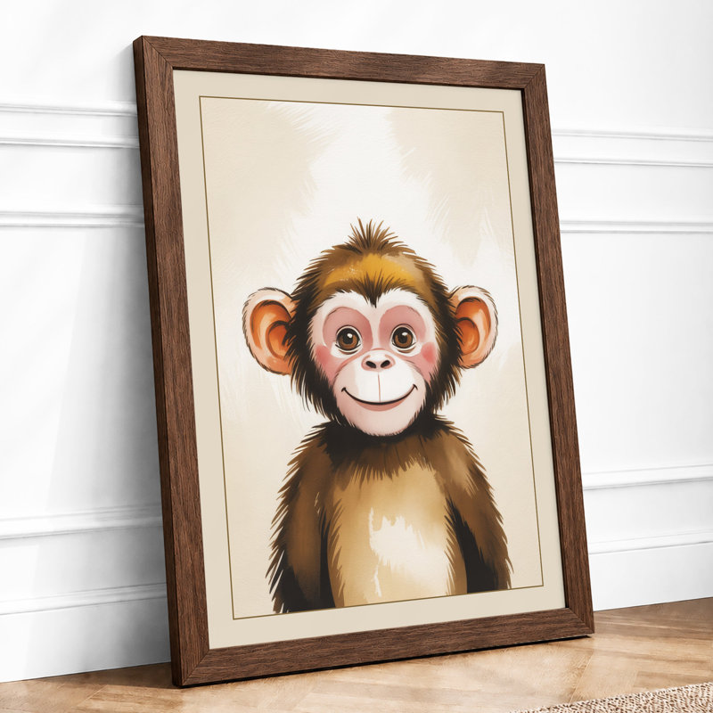 Chimpanzee Gaze Modern - Framed Print, A4 - 29.7 x 21.0 cm, Walnut