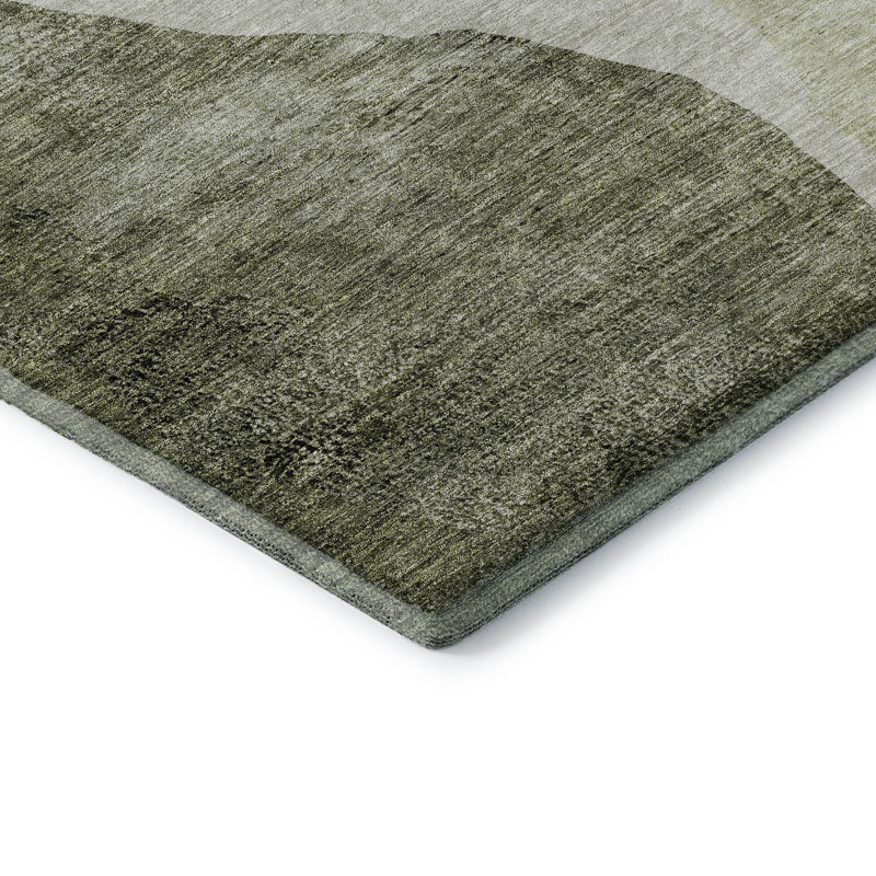Premium Machine Washable Prisco Olive Rug, Rectangle 2'6" x 3'10"