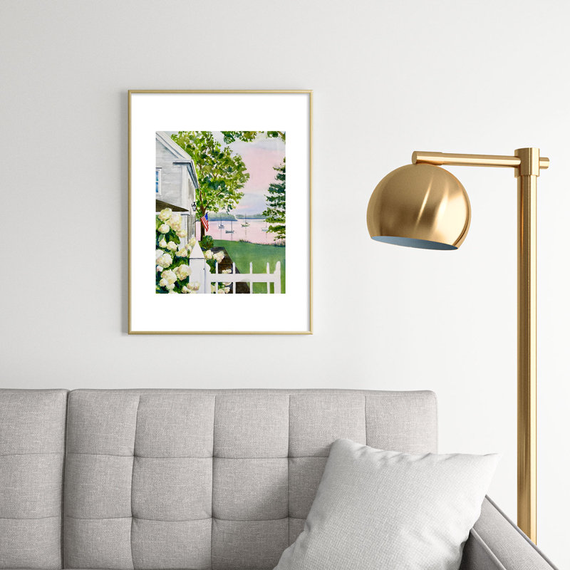 Reproduction d'art encadrée en métal Laura Trevey New England Hydrangea, Or, H 24 po x l 18 po