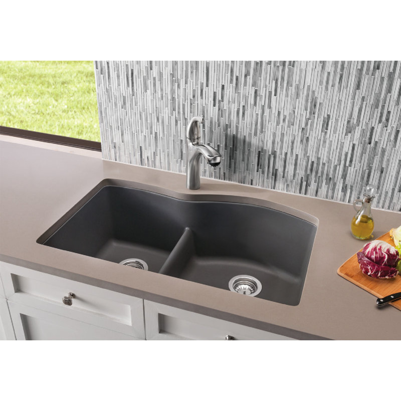 Diamond SILGRANIT 32" L x 21'' W Double Bowl Undermount Kitchen Sink, Cinder