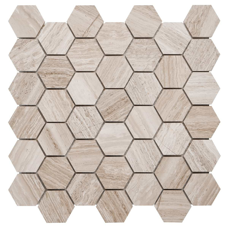Wooden 2" Hexagon Polished Marble Mosaic Tile