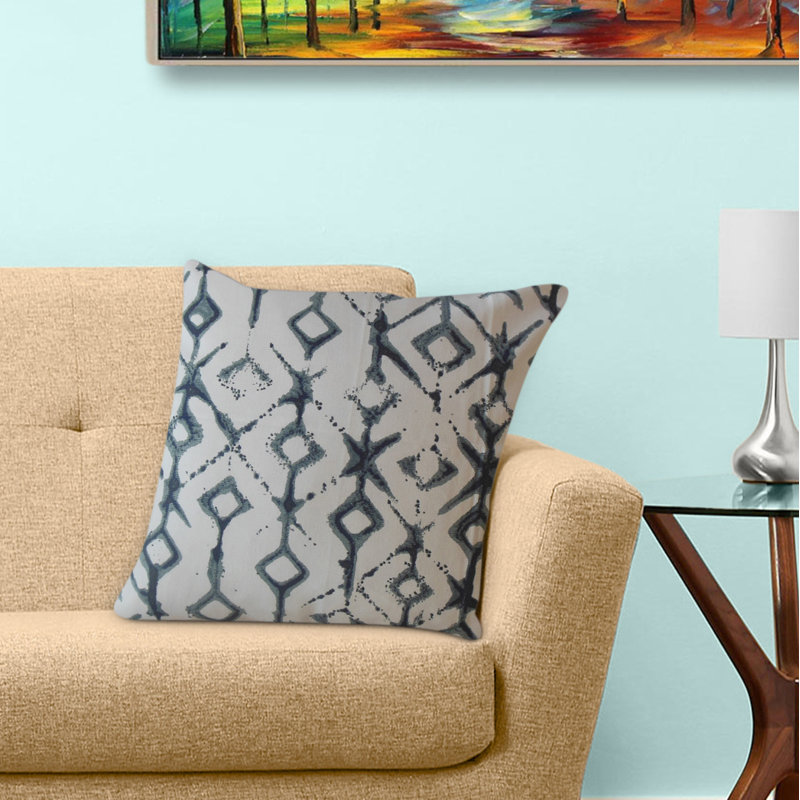 Oreiller en coton Kaniel Ikat, 22 po x 22 po, Coussin décoratif, Bleu