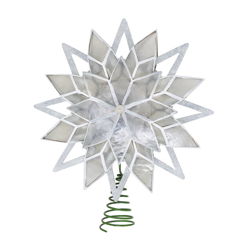 Décoration pour sommet de sapin étoile de Capiz, Blanc / Vert