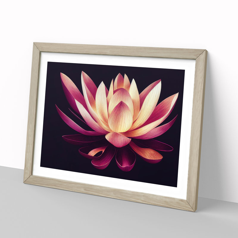 A Striking Lotus Flower - Single Picture Frame Print, 25cm H x 34cm W x 2cm D, Oak