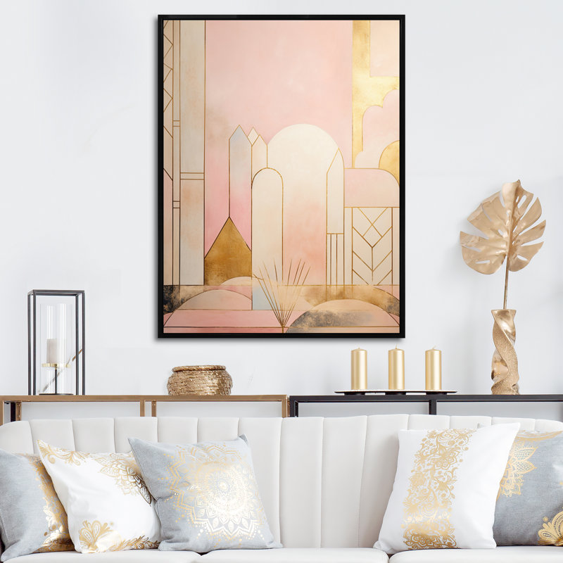 «Golden Moon Dreaming Retro Illustration Rose Gold», reproduction sur toile, H 44 po x l 34 po x P 1,5 po