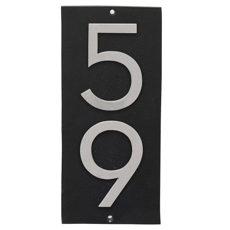 Floating 1-Line Wall Address Plaque, Black, Brushed Aluminum, Yes