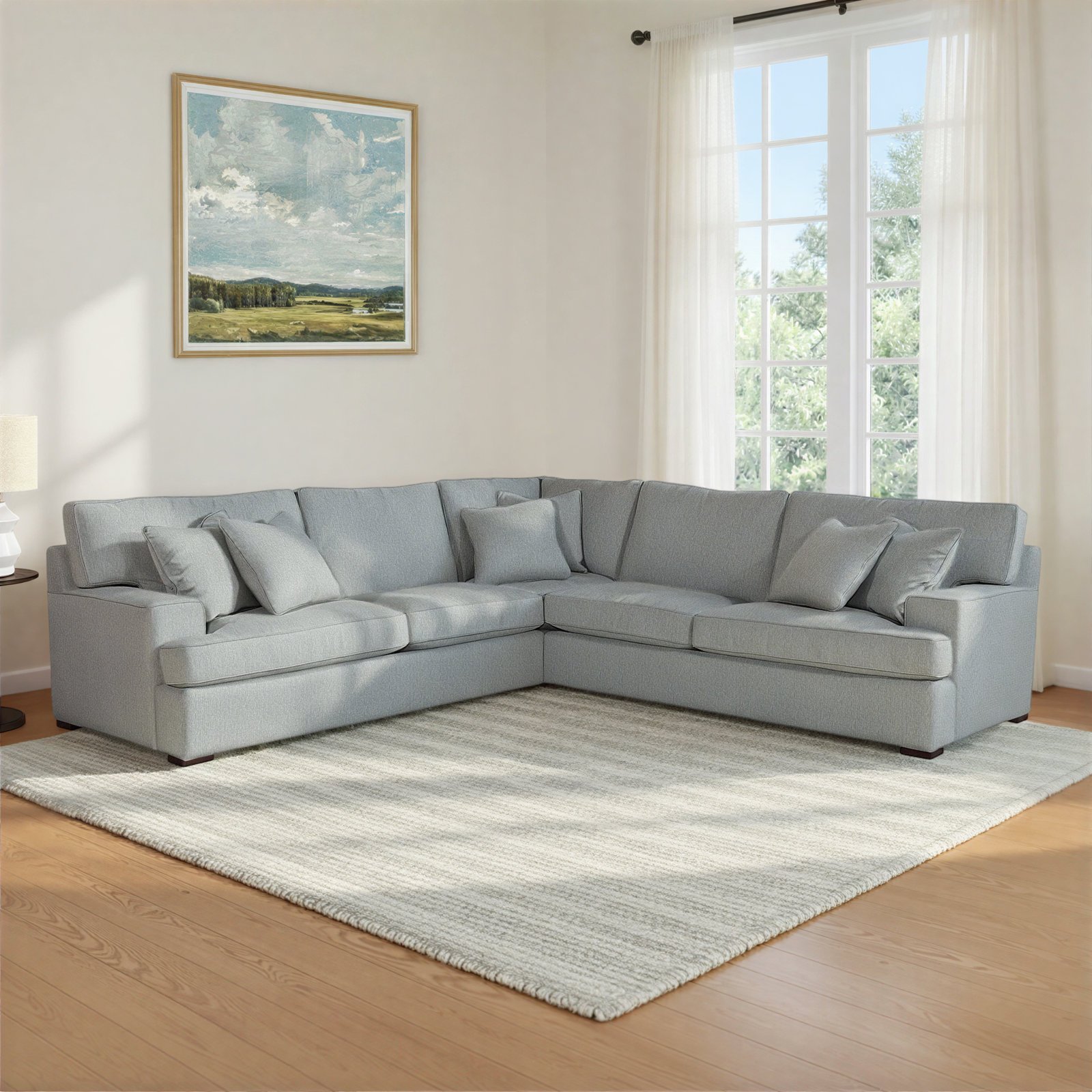 Sadie L-Sectional, Light Blue Performance Fabric; 0851-55, Java Finish
