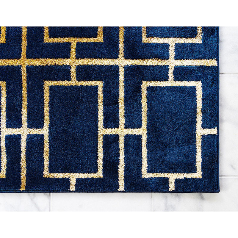 Corando Geometric Navy Area Rug, Runner 2' x 6'