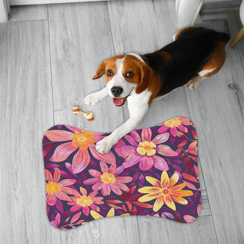 Watercolor Fall Flowers - Bone Shape Feeding Mat