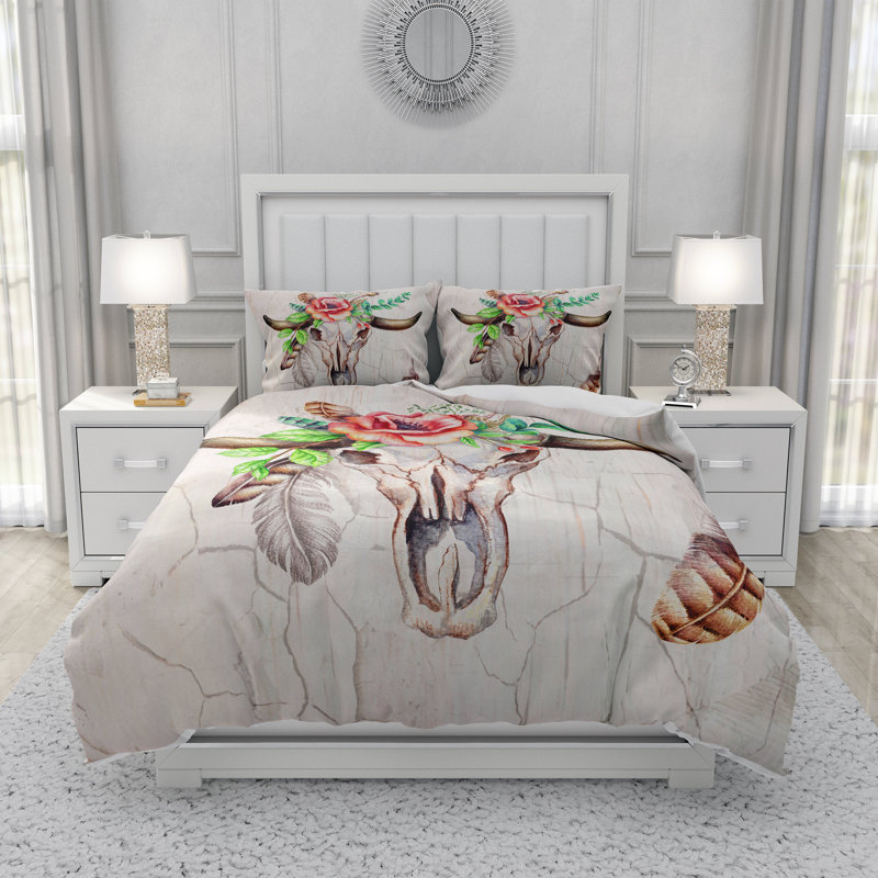  Ensemble de housse de couette Bull Skull, Housse de couette grand + 2 taies décoratives