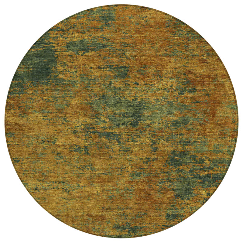 Tapis extérieur rond lavable abstrait 8 pi cuivre et vert