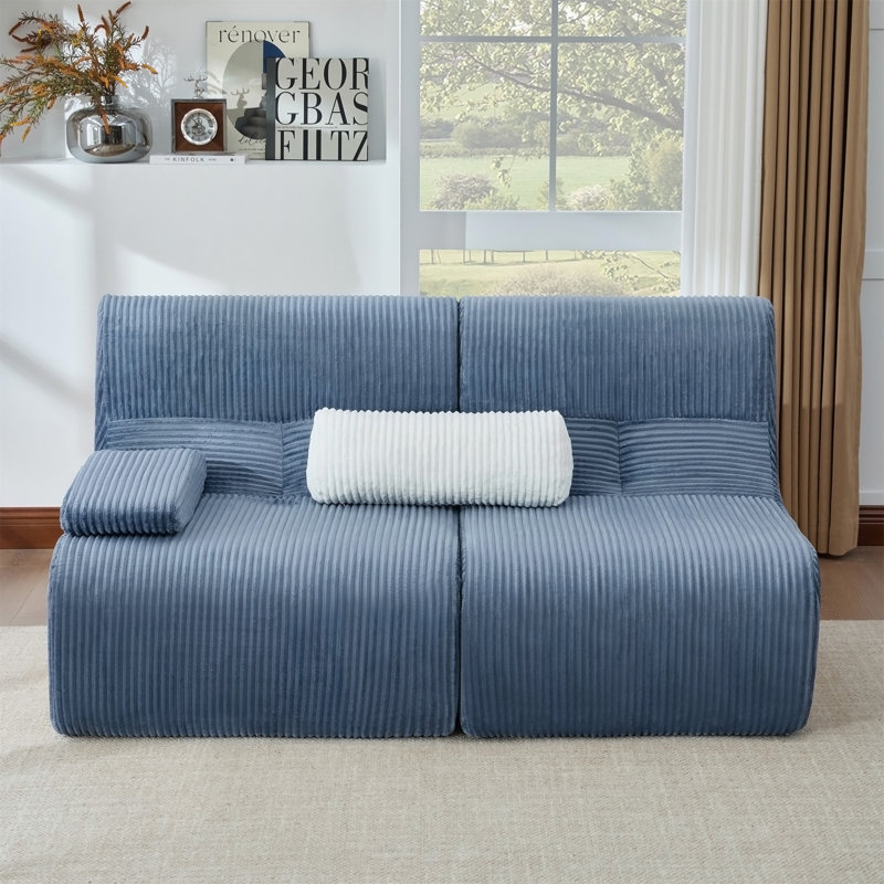 Canapé modulaire moderne 63,7 po, Velours côtelé bleu