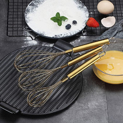 Ensemble de 3 fouets dorés en acier inoxydable 8 po, 10 po, 12 po, plaqué titane pour la cuisson