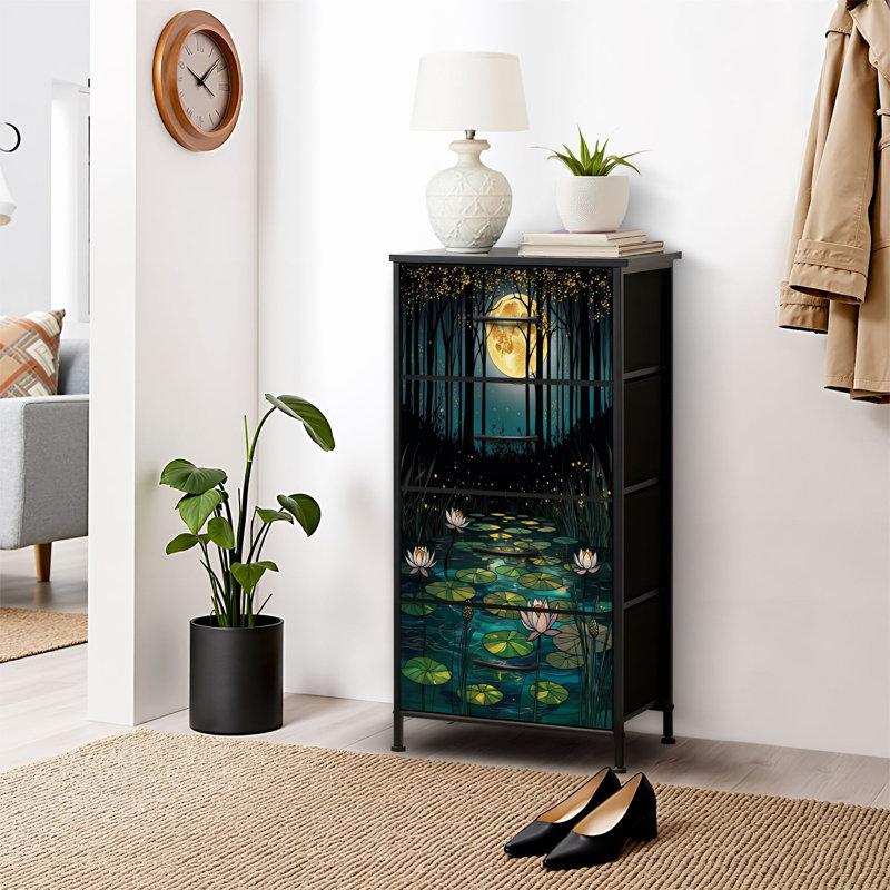 4 Drawer Dresser for Bedroom, Narrow Chest of Drawers, Wooden Top and Study Iron Frame 18"x37.5"-(WxH)