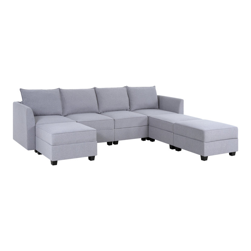 Canapé modulaire Ziniyah, 100 % lin gris