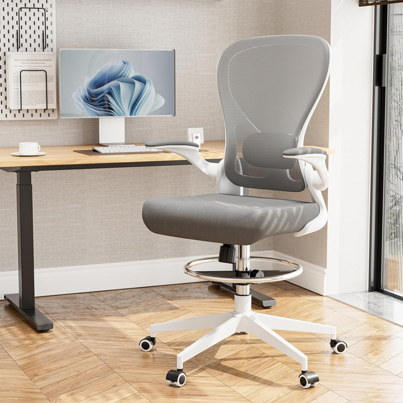 Milahni Ergonomic Drafting Chair, White, Gray